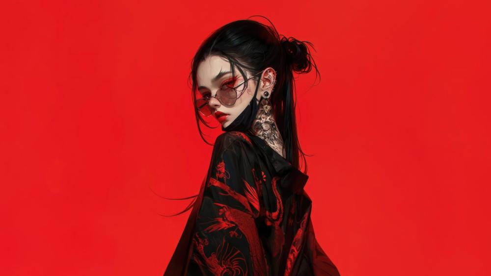 Gothic Anime Rebel in Crimson wallpaper