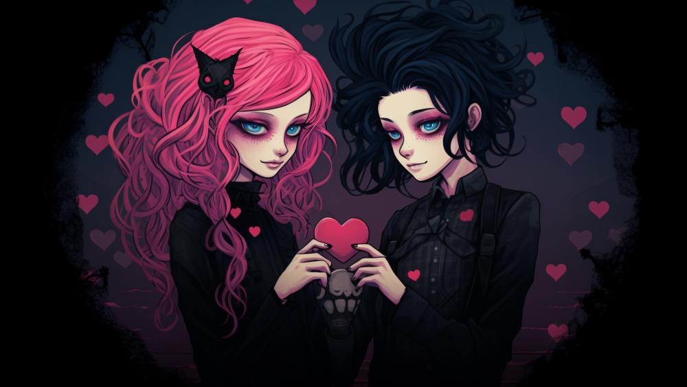 Gothic Love in Neon Darkness wallpaper