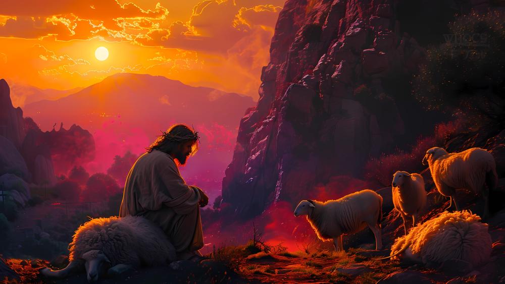 Sacred Shepherd at Sunset wallpaper