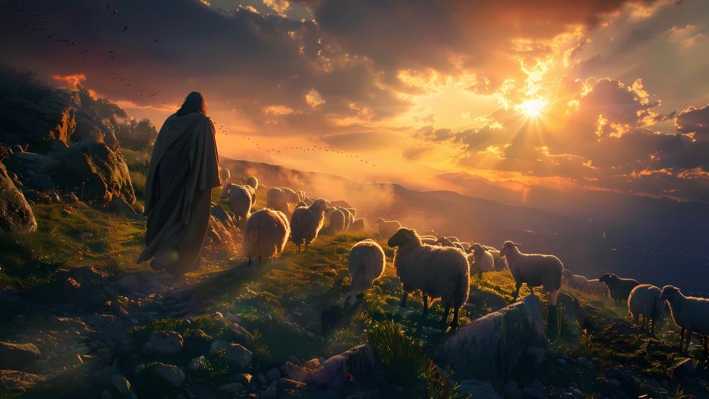 Divine Shepherd at Sunset wallpaper