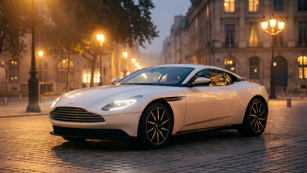 Elegant White Coupe Under City Glow wallpaper