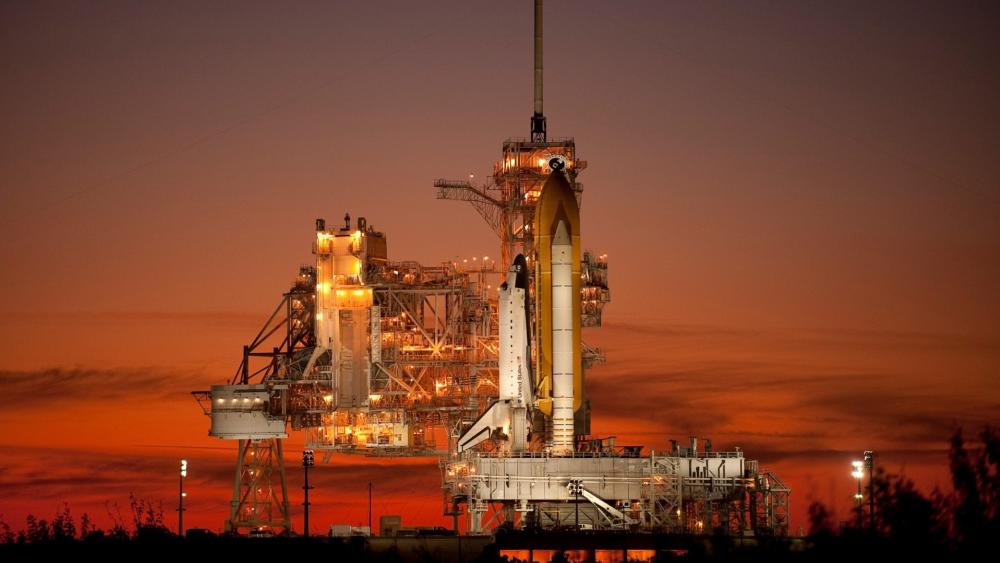 Space Shuttle Ready at Orange Sunset wallpaper