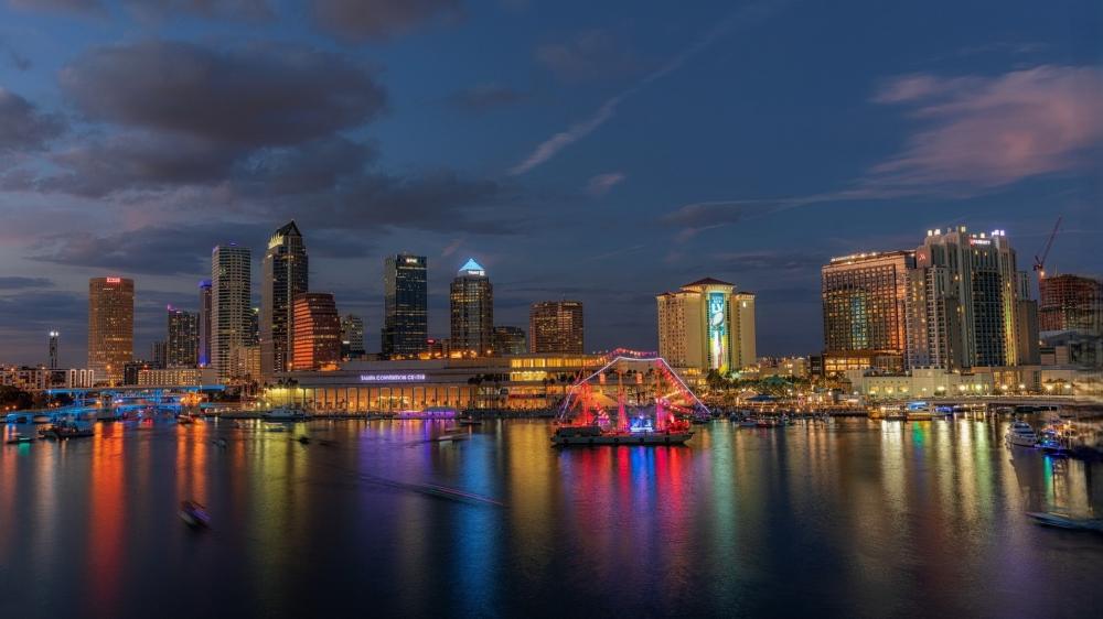 Tampa Waterfront Skyline at Dusk wallpaper