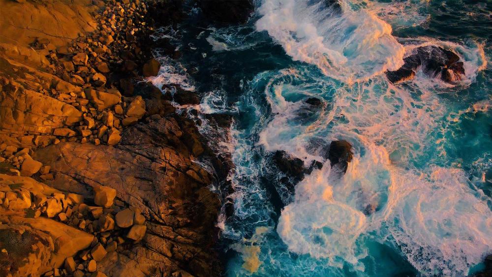 Golden Rocky Coastline From Above wallpaper