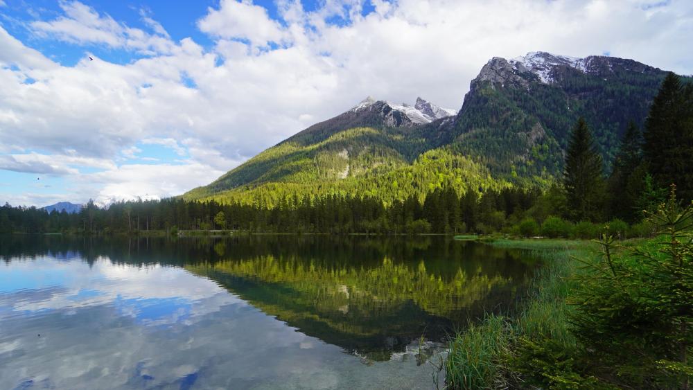 Hintersee Alpine Mirror at Ramsau Bavaria wallpaper