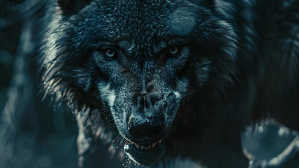 Dark Wolf Stare in the Shadowed Wild wallpaper