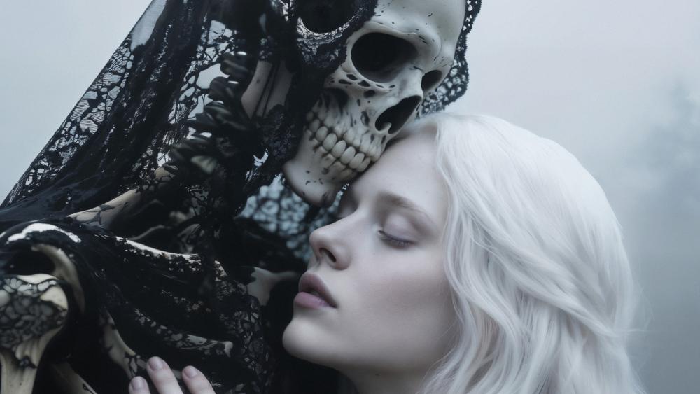 Gothic Embrace of the Pale Veil wallpaper