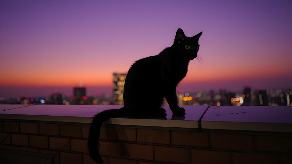 Black Cat Over The City wallpaper