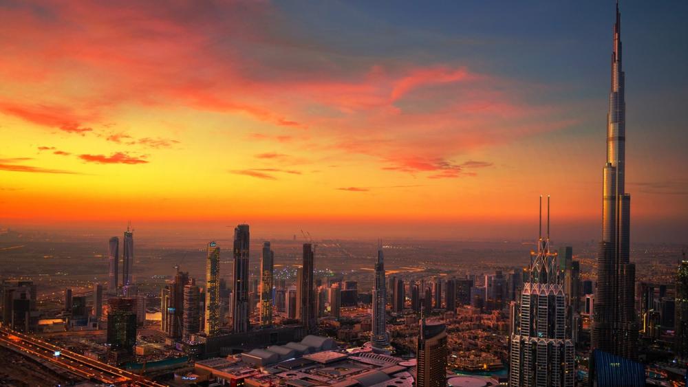 Dubai Skyline at Sunset wallpaper