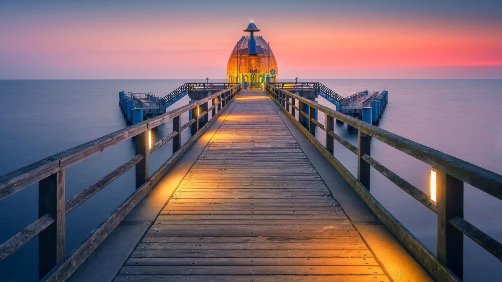 Sunset Pier To The Sea wallpaper