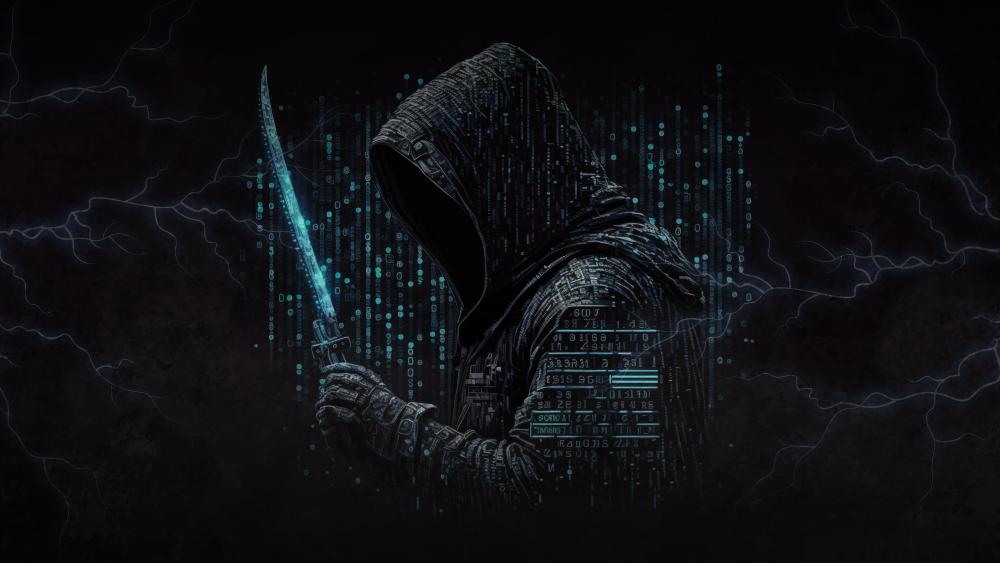 Cyber Arcane Assassin in Digital Shadows wallpaper