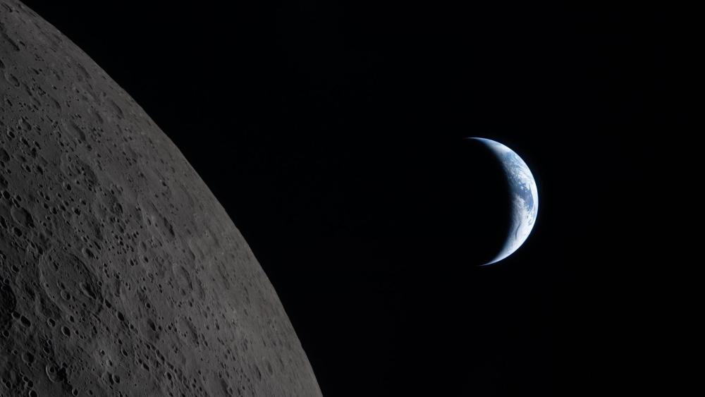 Lunar Horizon with Crescent Earth wallpaper