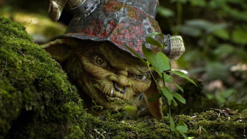 Mossy Goblin Guardian in Enchanted Forest wallpaper