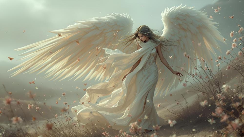 Celestial Angel in Soft Dawn Light wallpaper