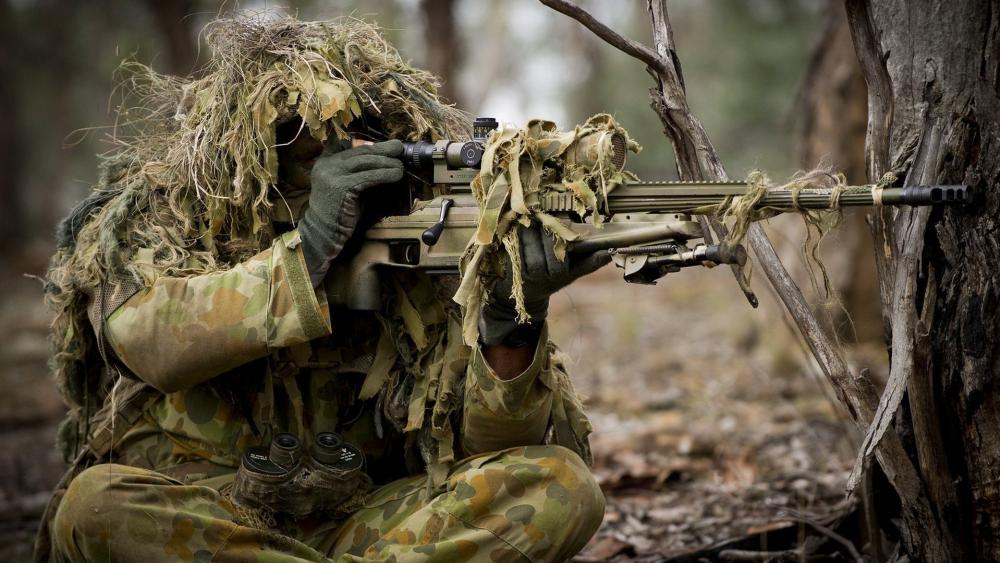 Hidden Marksman in Woodland Camouflage wallpaper