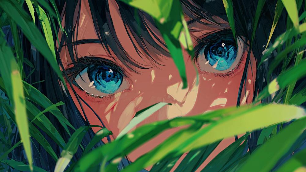Hidden Gaze in Verdant Shadows wallpaper