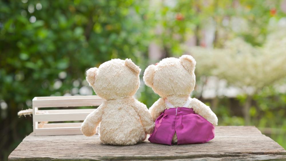 Teddy Bears in a Dreamy Garden Together wallpaper