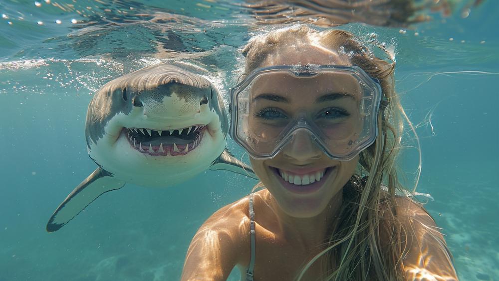 Shark Selfie Surprise Underwater wallpaper