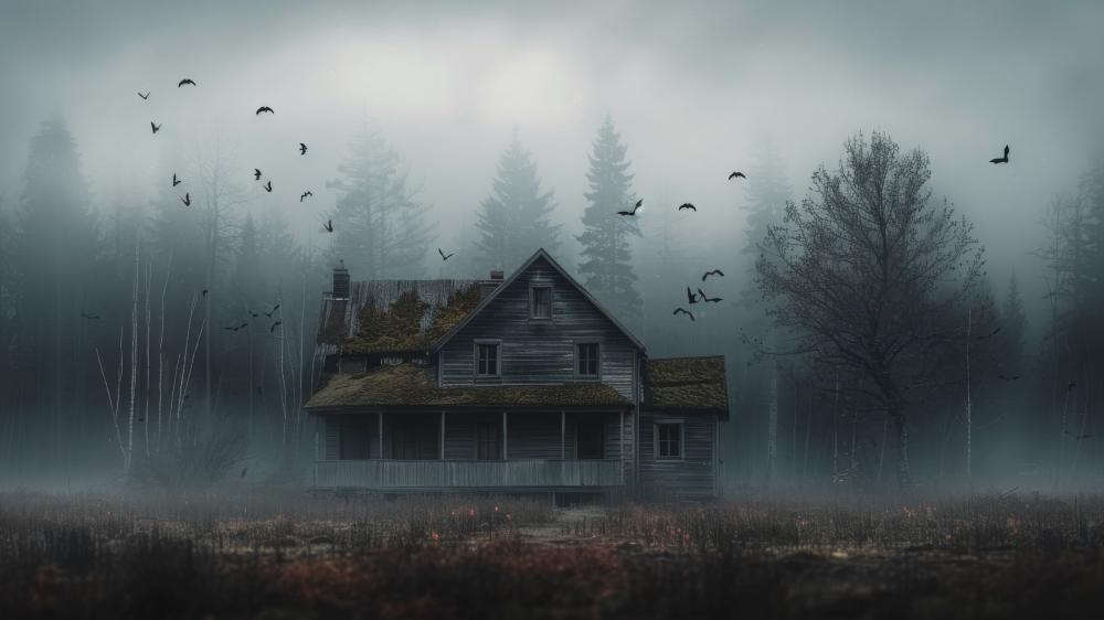 Haunted Cabin in a Misty Forest wallpaper