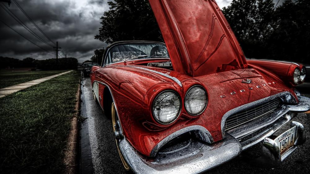 Classic 1961 Corvette in the Rain wallpaper