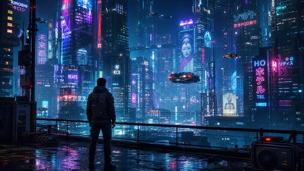 Neon Skyline Watcher wallpaper
