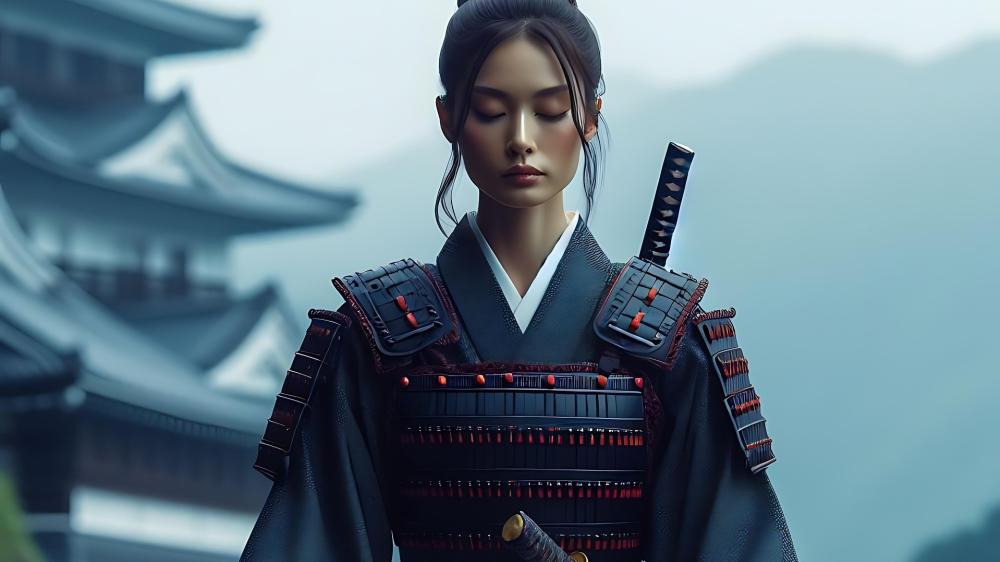 Silent Onna Musha in Misty Japan wallpaper