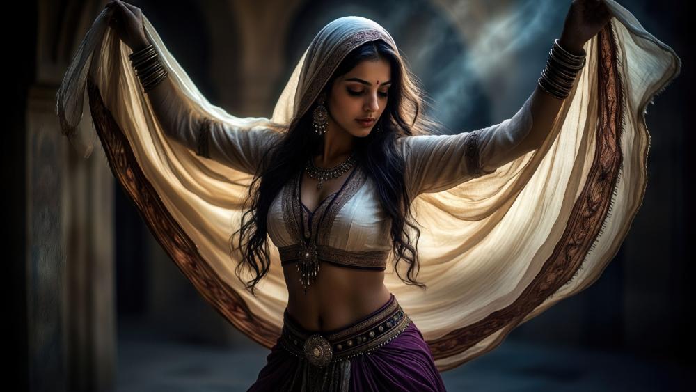 Graceful Indian Dance in Radiant Sari wallpaper