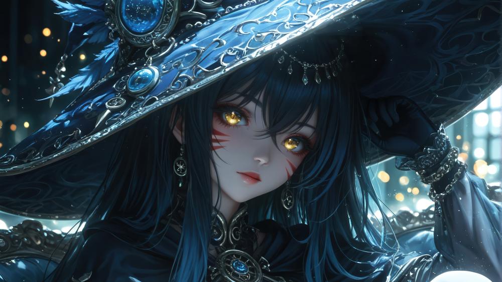 Moonlit Sorceress in Sapphire Shadows wallpaper