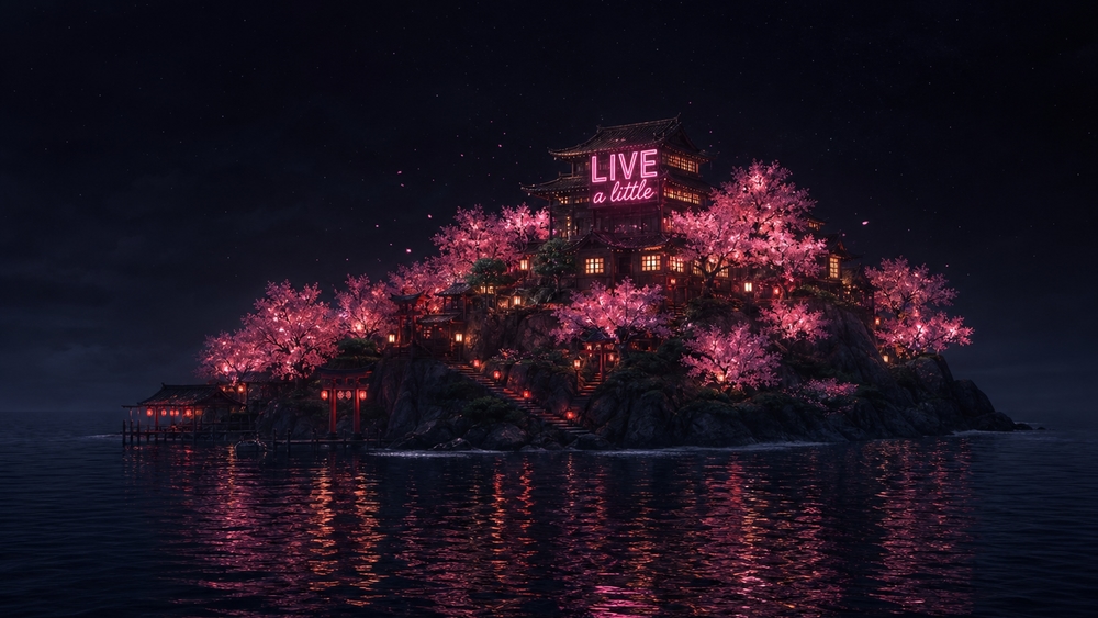 Moonlit Island of Cherry Dreams wallpaper