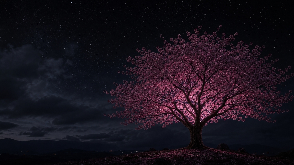 Midnight Glow of the Solitary Tree wallpaper