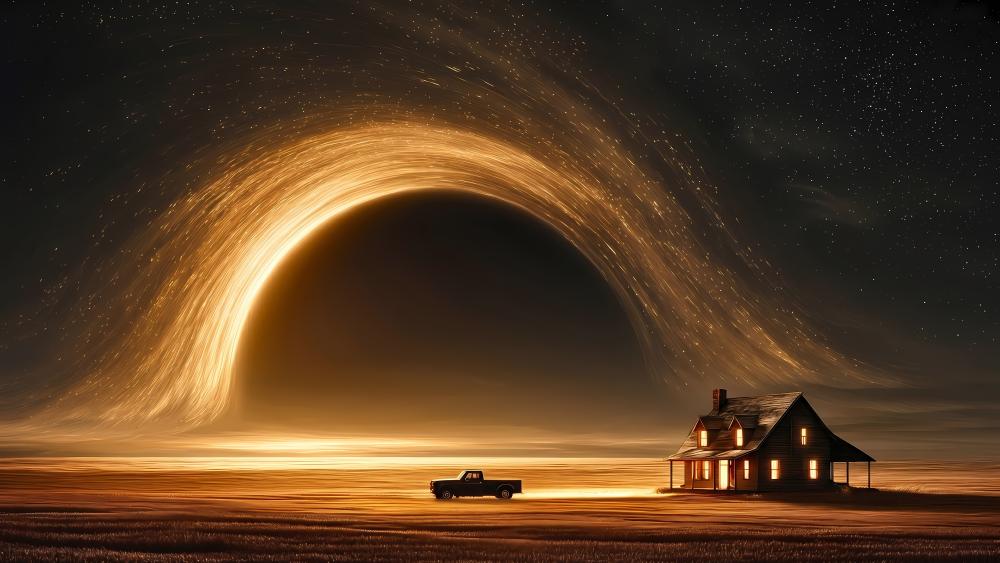 Cosmic Night Over Desert Home wallpaper