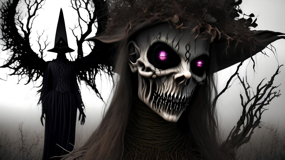 Eerie Skeletal Witch of the Dark Forest wallpaper