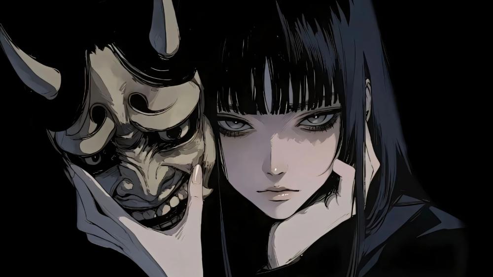 Gothic Demoness Behind the Hannya Mask wallpaper