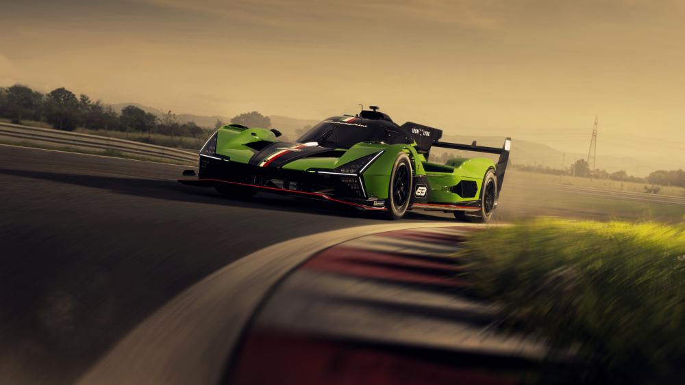 Lamborghini SC63 Racing Through Sunset wallpaper