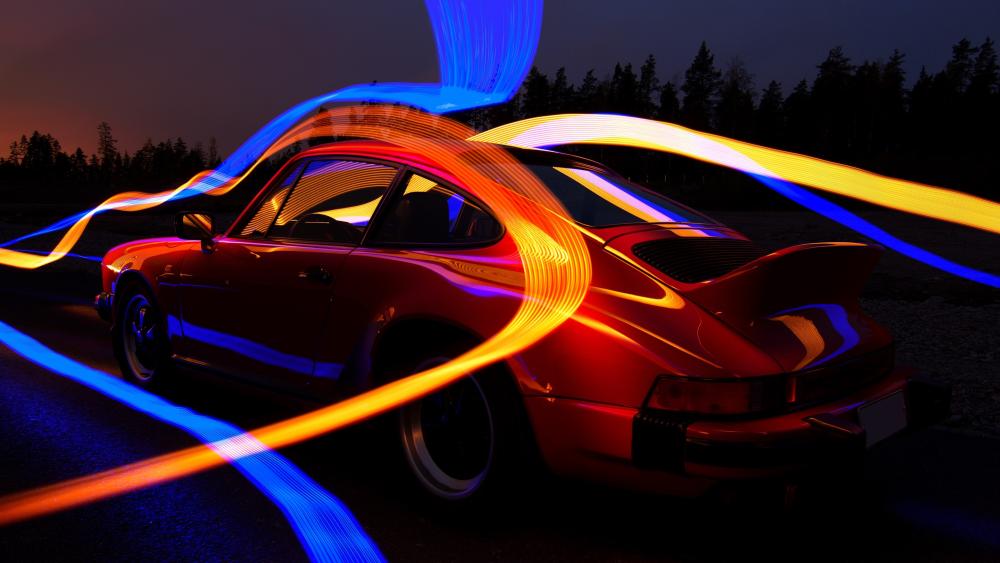 Neon Porsche Night Drive wallpaper