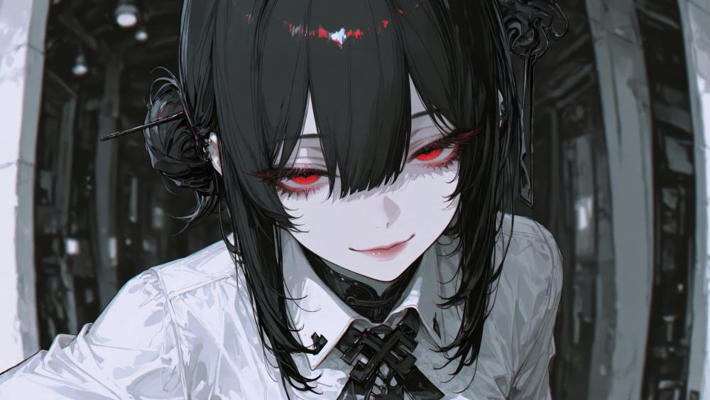 Gothic Red Eyed Anime Girl wallpaper