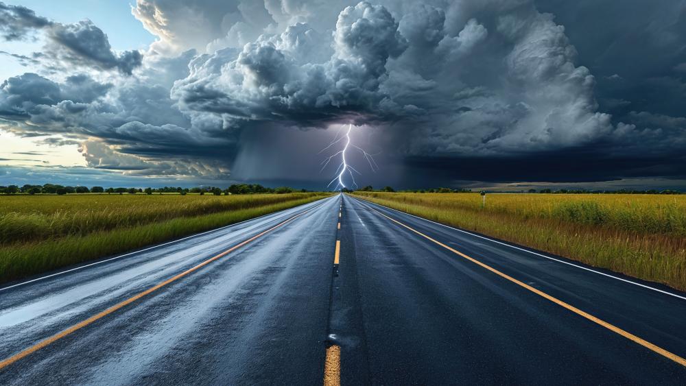 Storm Road Under Thunderous Skies wallpaper