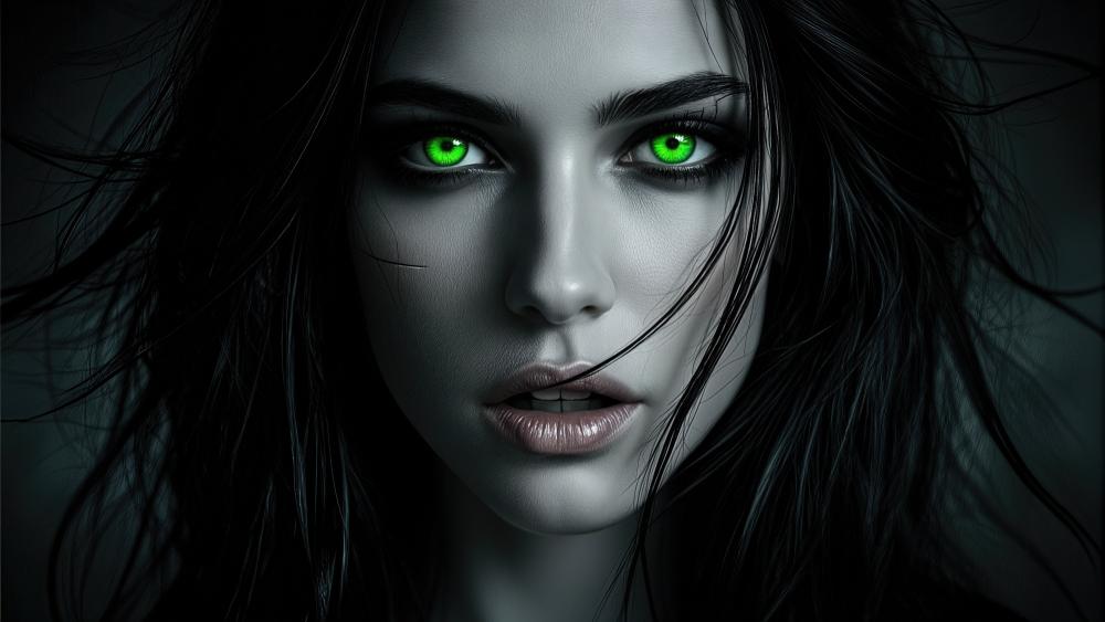 Enigmatic Green Eyed Dark Fantasy Portrait wallpaper