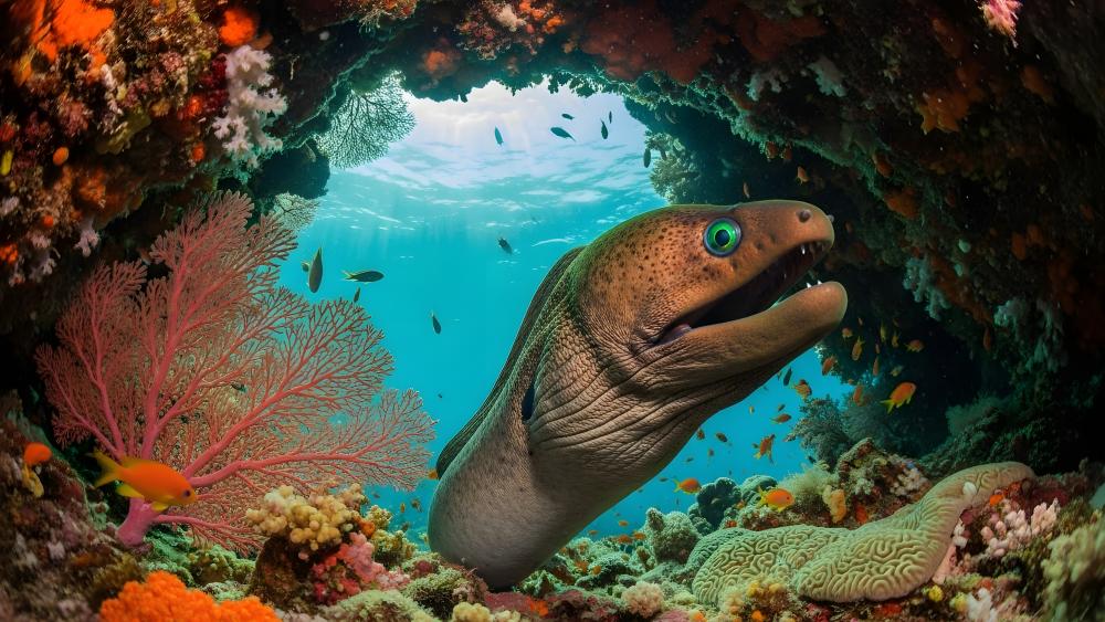 Mystic Moray in Coral Reef Glow wallpaper