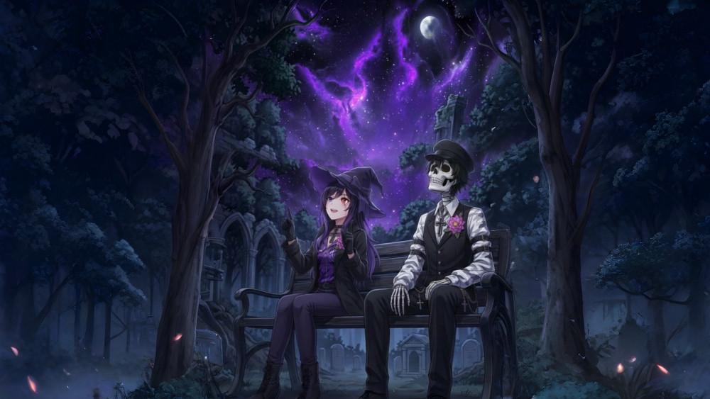 Moonlit Gothic Bench of Spirits wallpaper