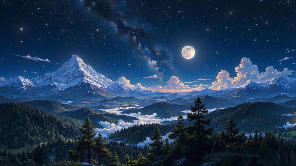Moonlit Mountain Dreamscape wallpaper