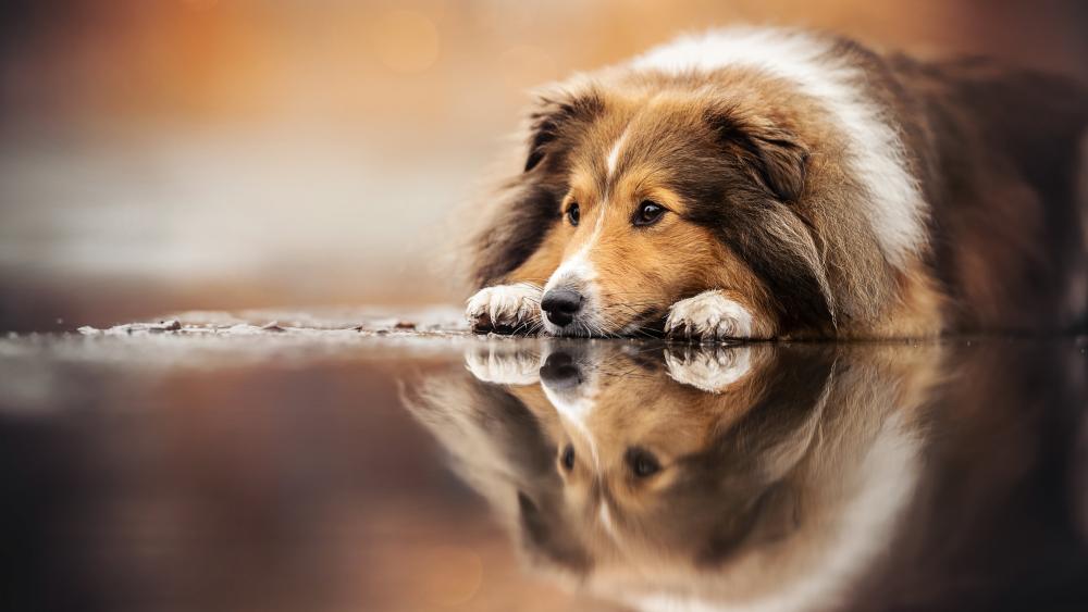 Peaceful Sheltie Reflection wallpaper