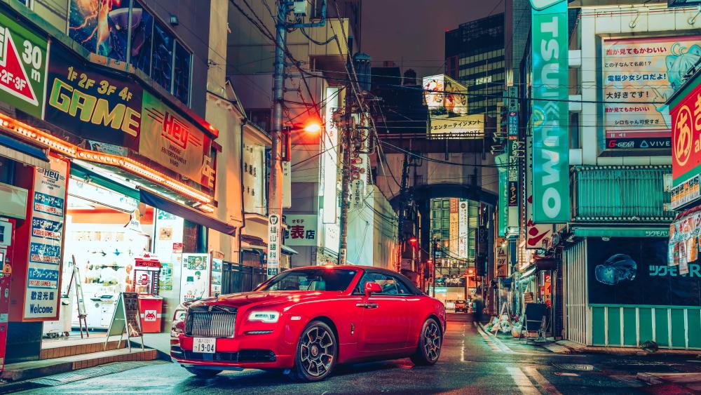 Tokyo Neon Rolls Royce Elegance wallpaper