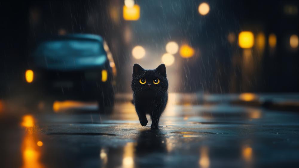Midnight Black Cat Stroll wallpaper