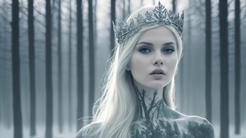 Mystic Forest Queen in Silver Fog wallpaper