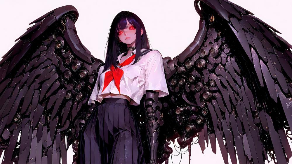 Cyberpunk Gothic Winged Schoolgirl wallpaper