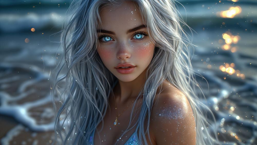 Moonlit Mermaid with Silver Hair wallpaper