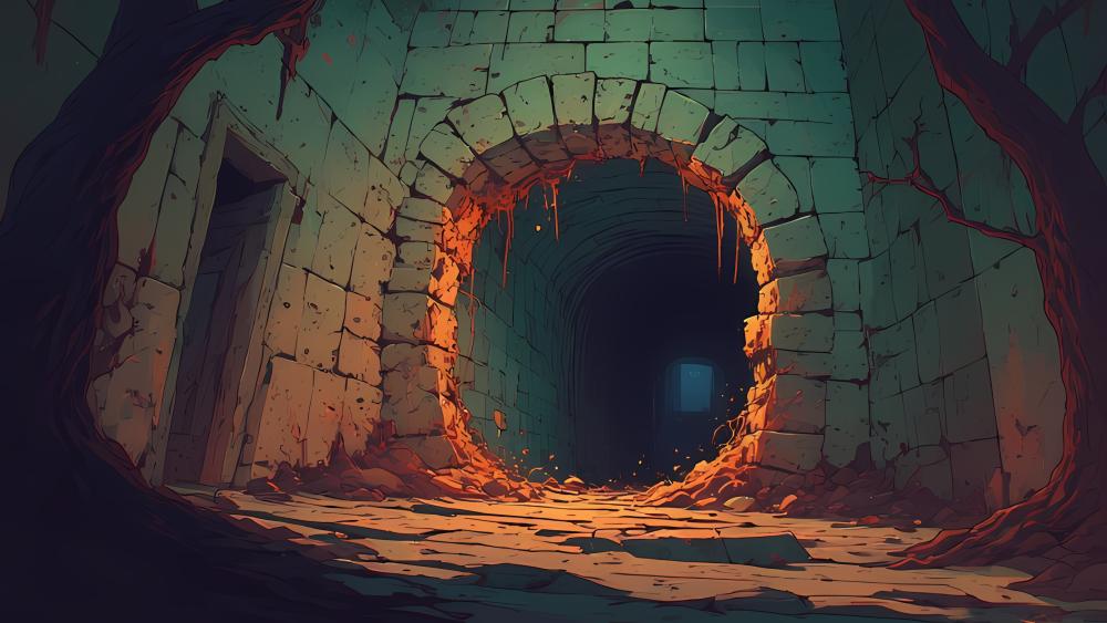 Eerie Stone Tunnel Glow wallpaper