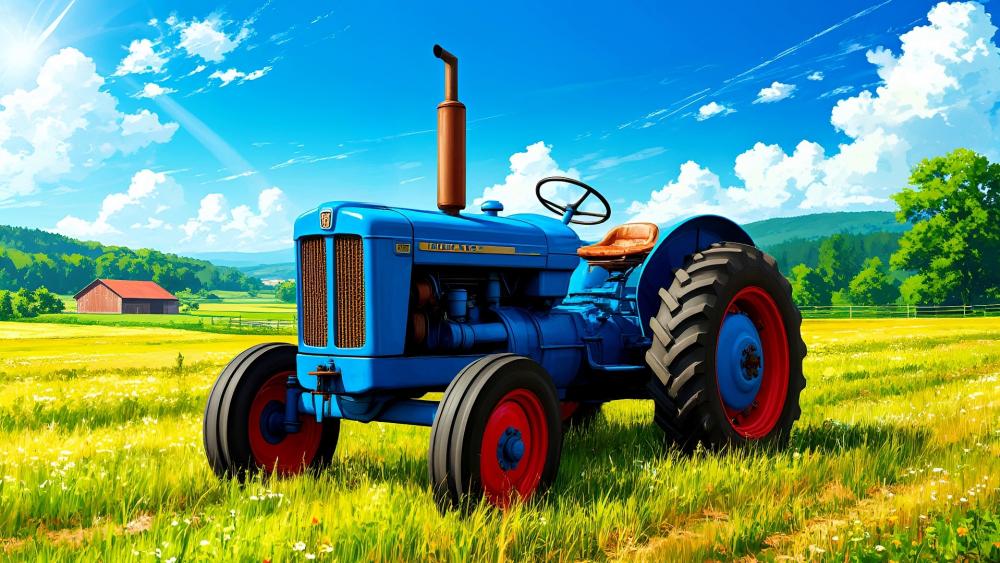 Vintage Tractor in Sunny Anime Fields wallpaper