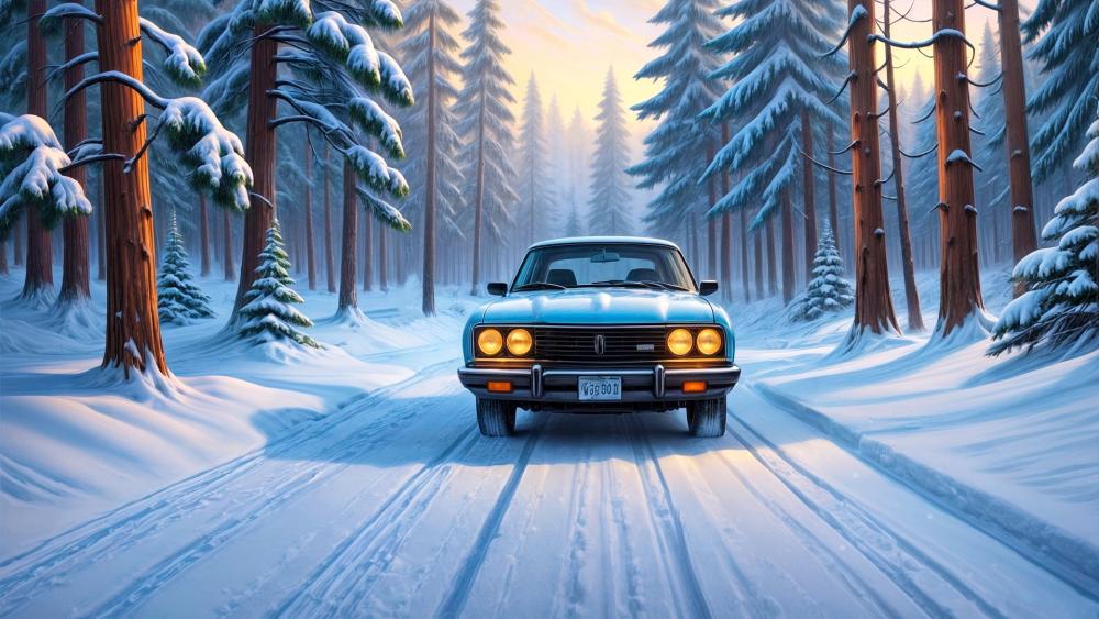 Snowbound Vintage Ride wallpaper
